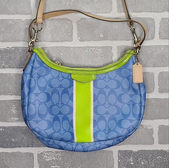 Coach Handbags - Coach Blue and Lime signature Shoulder / Crossbody purse